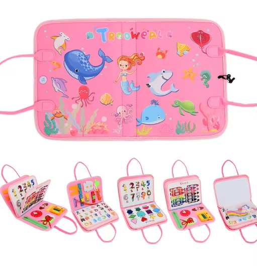 Carte Busy Board Montessori din fetru cu mâner Roz