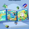 Carte magnetică tip puzzle, pliabilă 3-în-1, Quiet Book cu magnet, niveluri 1-5