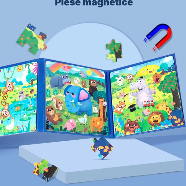 Carte magnetică tip puzzle, pliabilă 3-în-1, Quiet Book cu magnet, niveluri 1-5