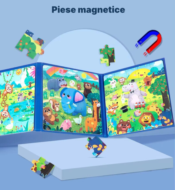 Carte magnetică tip puzzle, pliabilă 3-în-1, Quiet Book cu magnet, niveluri 1-5