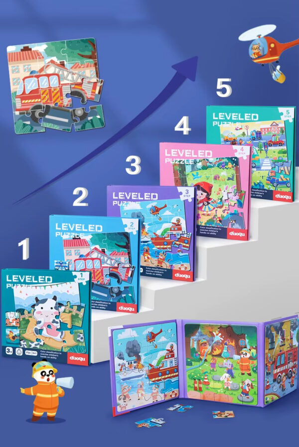 Carte magnetică tip puzzle, pliabilă 3-în-1, Quiet Book cu magnet, niveluri 1-5