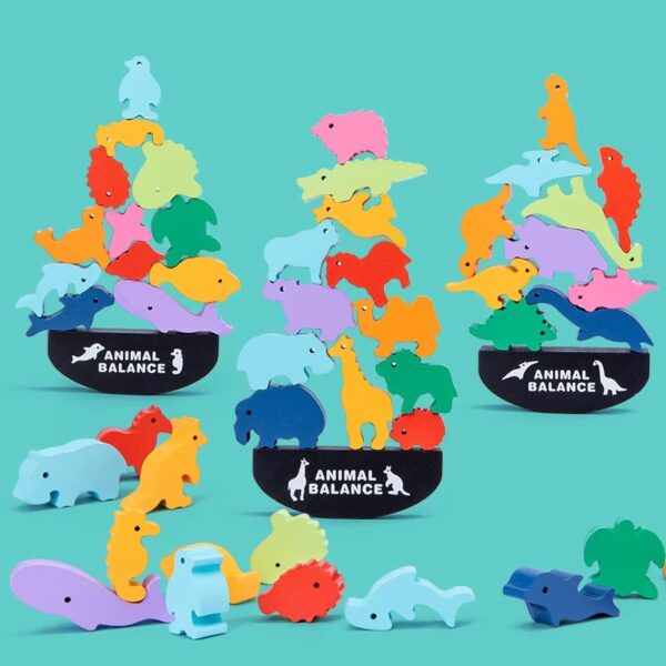 Joc de echilibru din lemn cu animale/dinozauri/animale marine, set de stivuire