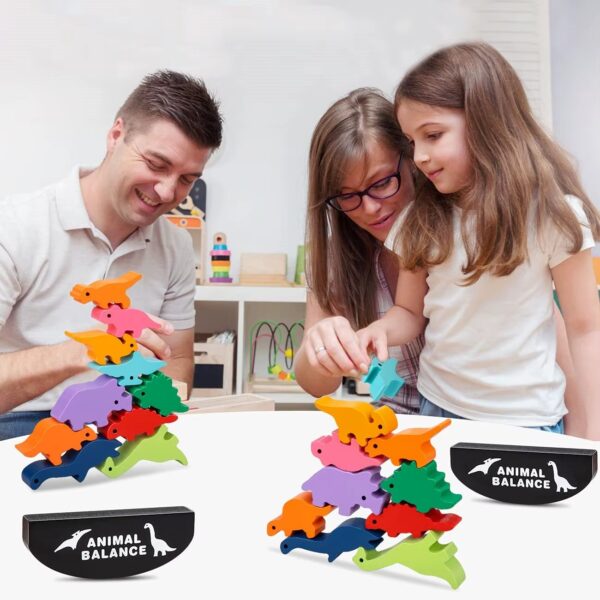 Joc de echilibru din lemn cu animale/dinozauri/animale marine, set de stivuire