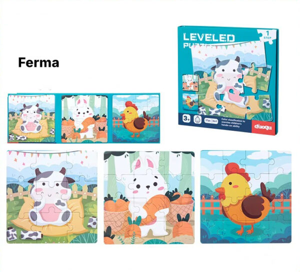 Carte magnetică tip puzzle, pliabilă 3-în-1, Quiet Book cu magnet, niveluri 1-5 Nivel 1 (Ferma)