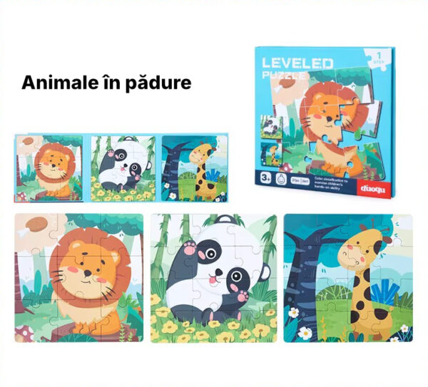 Carte magnetică tip puzzle, pliabilă 3-în-1, Quiet Book cu magnet, niveluri 1-5 Nivel 1 (Animale în pădure)