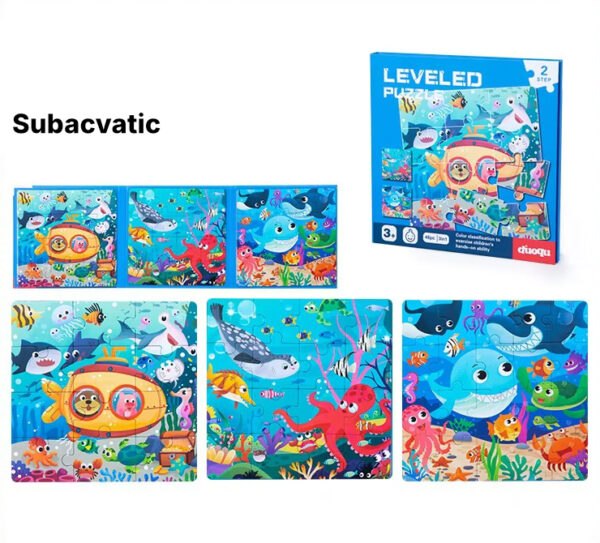 Carte magnetică tip puzzle, pliabilă 3-în-1, Quiet Book cu magnet, niveluri 1-5 Nivel 2 (Subacvativ)