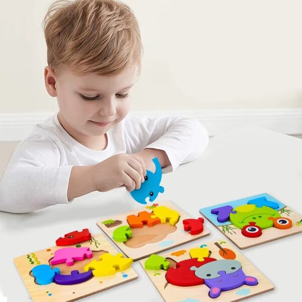 Puzzle din lemn 3D, animale, piese groase