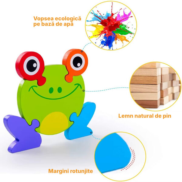 Puzzle din lemn 3D, animale, piese groase