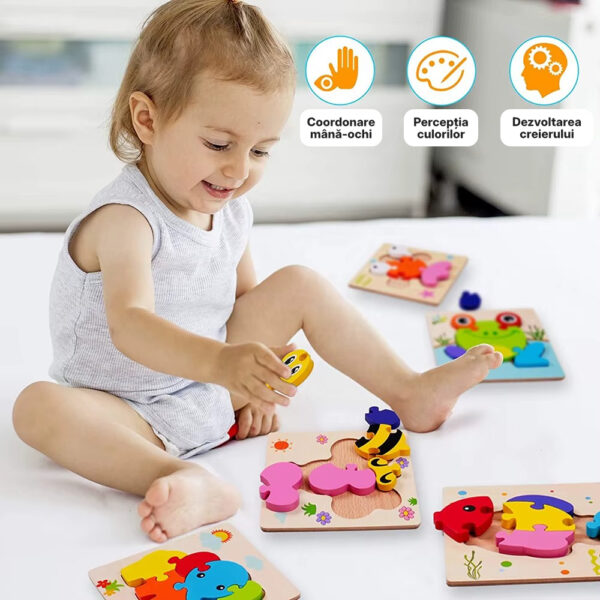 Puzzle din lemn 3D, animale, piese groase
