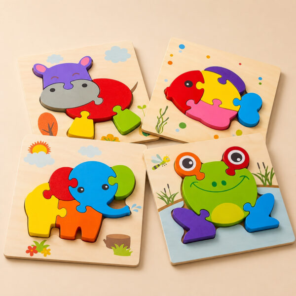 Puzzle din lemn 3D, animale, piese groase