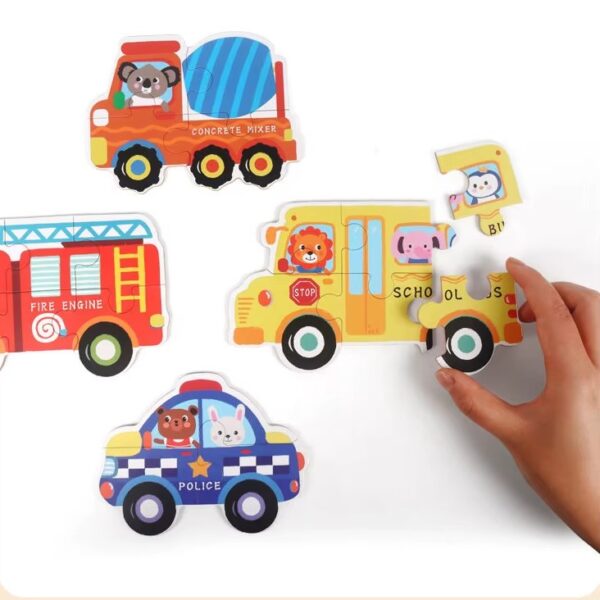 Puzzle din lemn pentru copii în cutie metalică, 6 mini-puzzle-uri