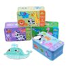 Puzzle din lemn pentru copii în cutie metalică, 6 mini-puzzle-uri