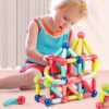 Set construcție cu bare magnetice și bile, culori pastel