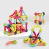 Set construcție cu bare magnetice și bile, culori pastel