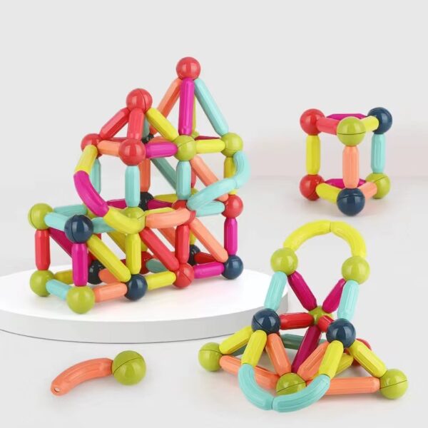 Set construcție cu bare magnetice și bile, culori pastel