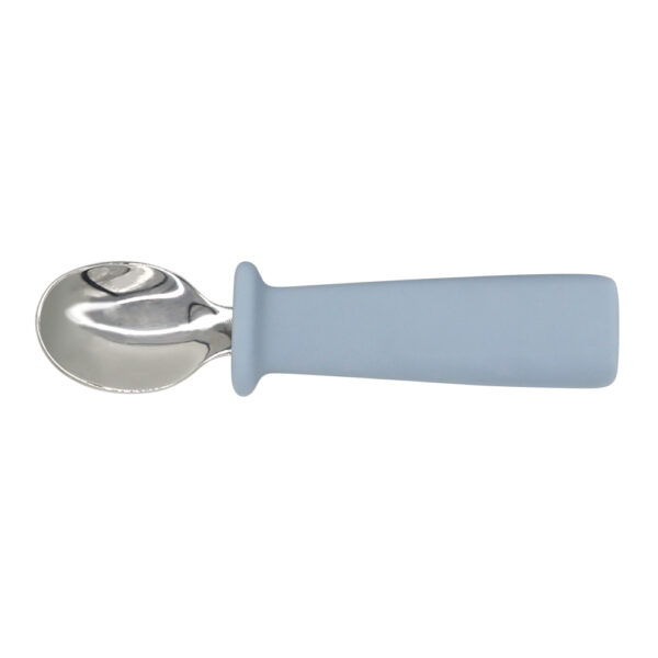 Set linguriță și furculiță pentru diversificare bebeluși, inox cu maner din silicon