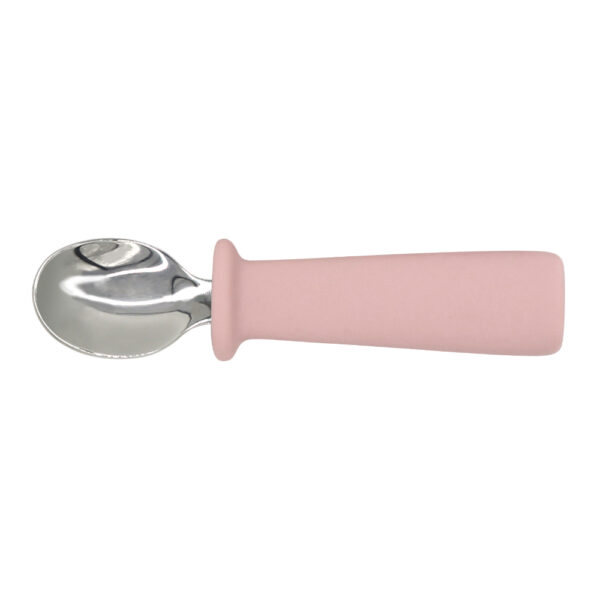 Set linguriță și furculiță pentru diversificare bebeluși, inox cu maner din silicon