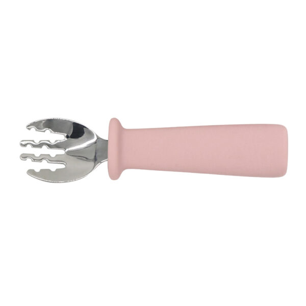 Set linguriță și furculiță pentru diversificare bebeluși, inox cu maner din silicon