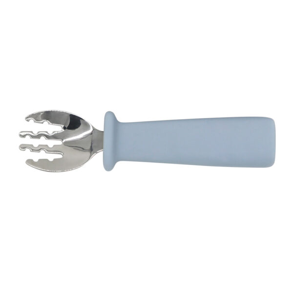 Set linguriță și furculiță pentru diversificare bebeluși, inox cu maner din silicon