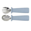 Set linguriță și furculiță pentru diversificare bebeluși, inox cu maner din silicon – Albastru